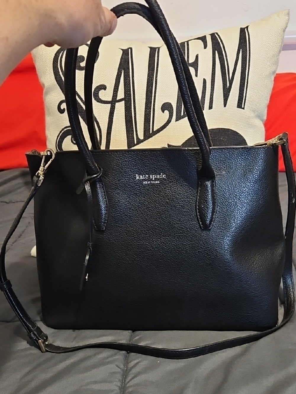 Kate Spade Black‎ Pebbled Leather Tote with Detachable Strap